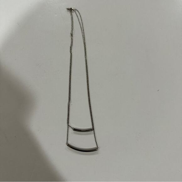 Silver Double Bar‎ Pendant Necklace Women's Minimalist Long Chain Jewelry - Picture 2 of 5